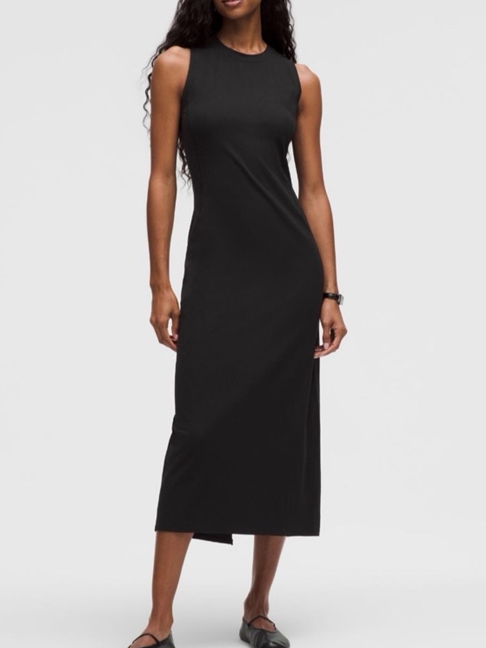 lululemon athletica Black Ribbed Midi Dress black size 4